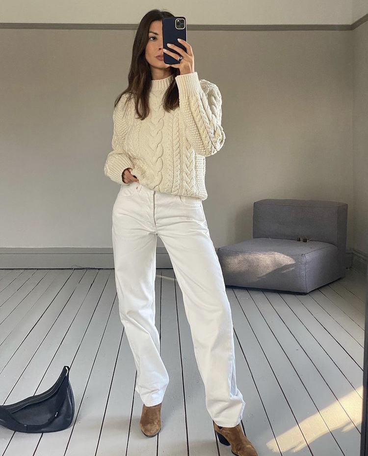 white denim jeans outfit