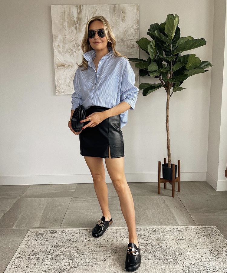 What To Wear With Black Leather Mini Skirt