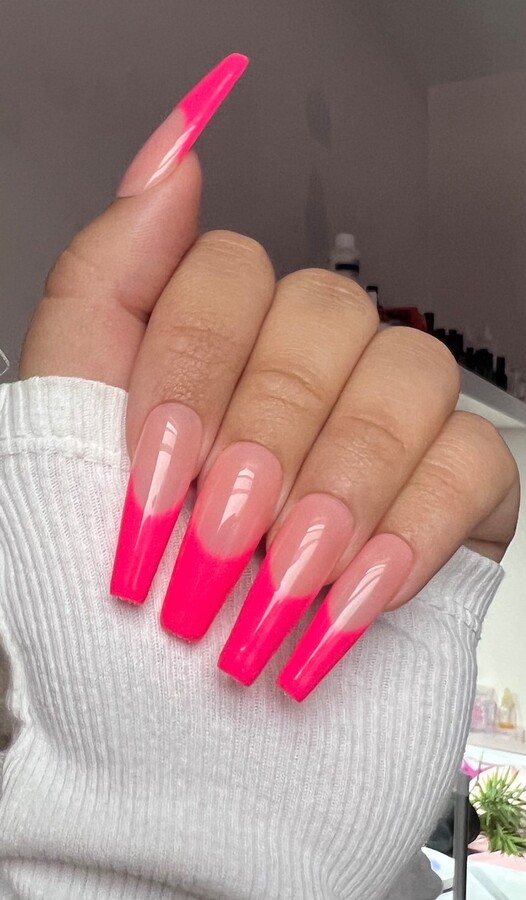 Pink ombré with diamonds design | Diamond nail designs, Pink ombre nails,  Pink acrylic nails